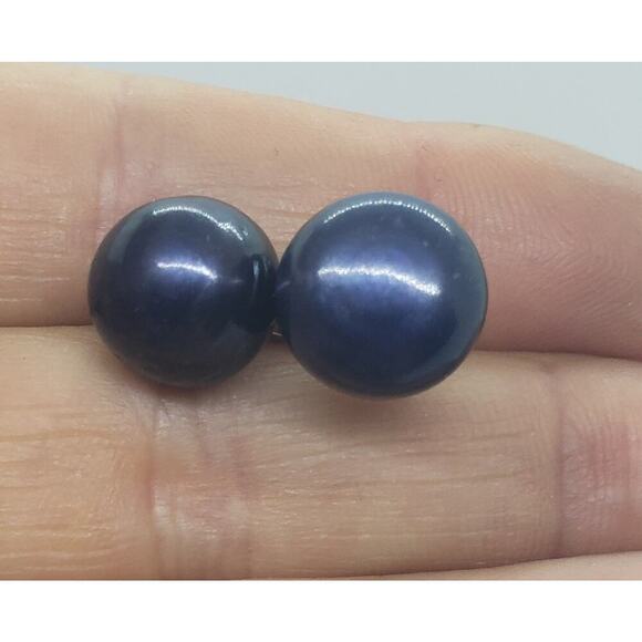 Vintage HUGE Gray Pearl Earrings Large Size Peacock Iridescent Pierced Stud - Picture 1 of 5